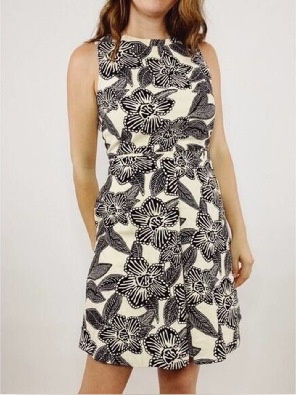 J. Crew Black and White Floral Sleeveless A-Line Dress